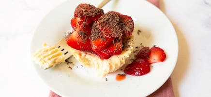 Individual Strawberry & Chocolate-Topped Crustless Cheesecakes