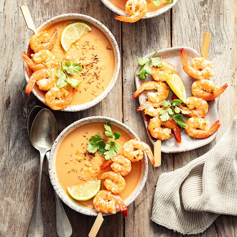 Soupe de lentilles corail et crevettes