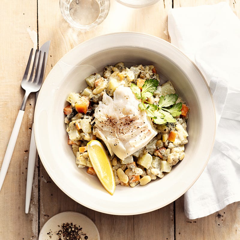 Cabillaud poché aux légumes