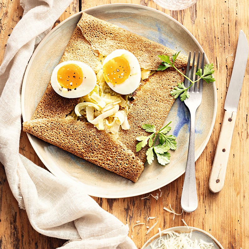 Œuf mollet en galette de blé noir