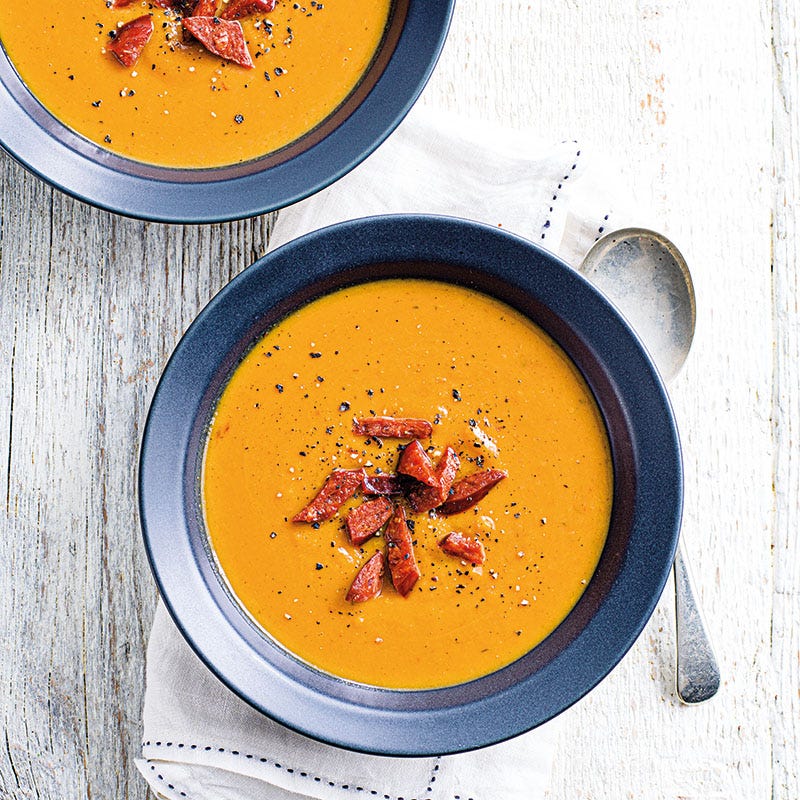 Scharfe Kürbissuppe mit Chorizo