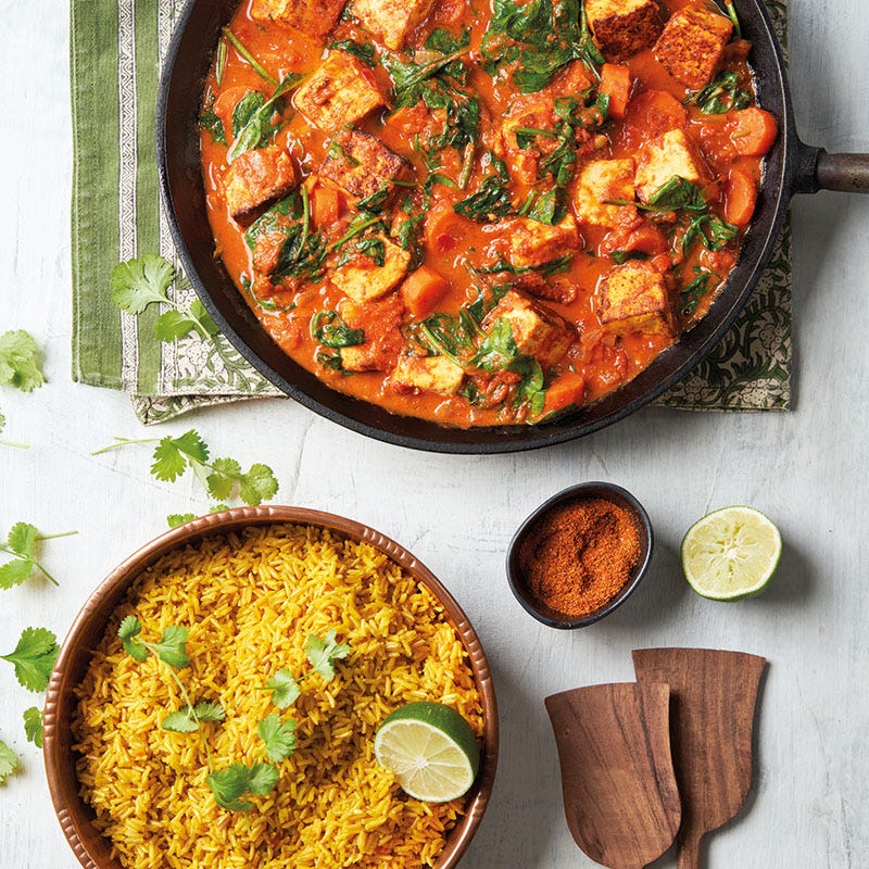 Palak Paneer mit Kurkumareis