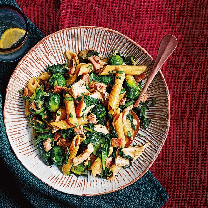 Penne à la dinde et choux de Bruxelles