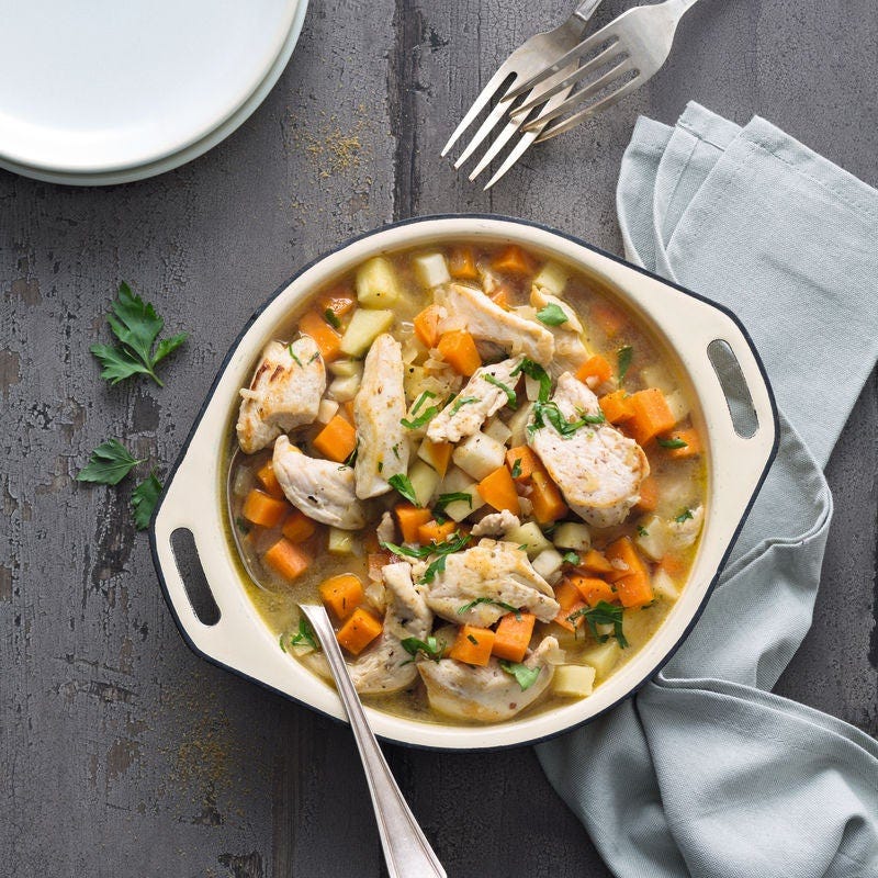 Cocotte de poulet aux légumes racines et au miel