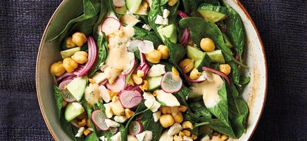 Chaat salad with mango chutney dressing