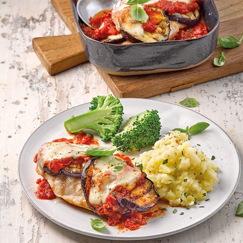 Mozzarella-Hähnchen mit Selleriestampf & Broccoli
