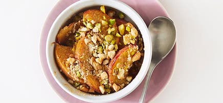 Lemon-cardamom peach crisp