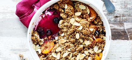 Apricot, blueberry & nut crumble