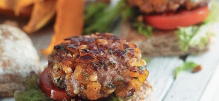 Pork & apricot burgers with sweet potato wedges