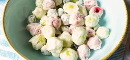 Frozen yogurt covered fruit snacks