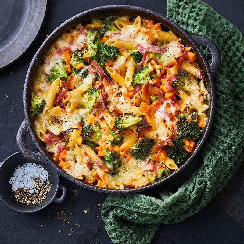Nudel-Schinken-Gratin mit Broccoli