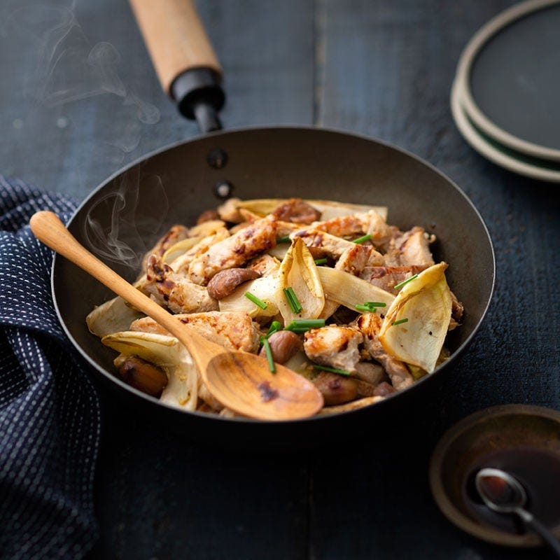 Wok de porc châtaignes et endives