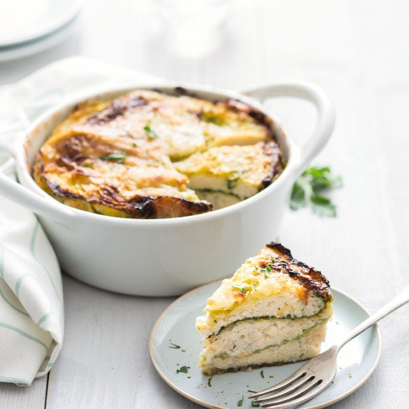 Millefeuille de merlan et de chou vert