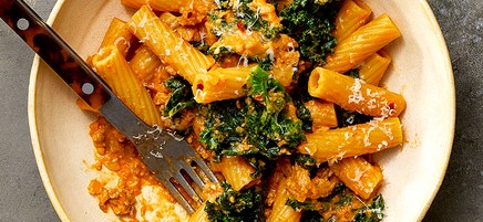 Spicy pumpkin rigatoni with sausage & kale