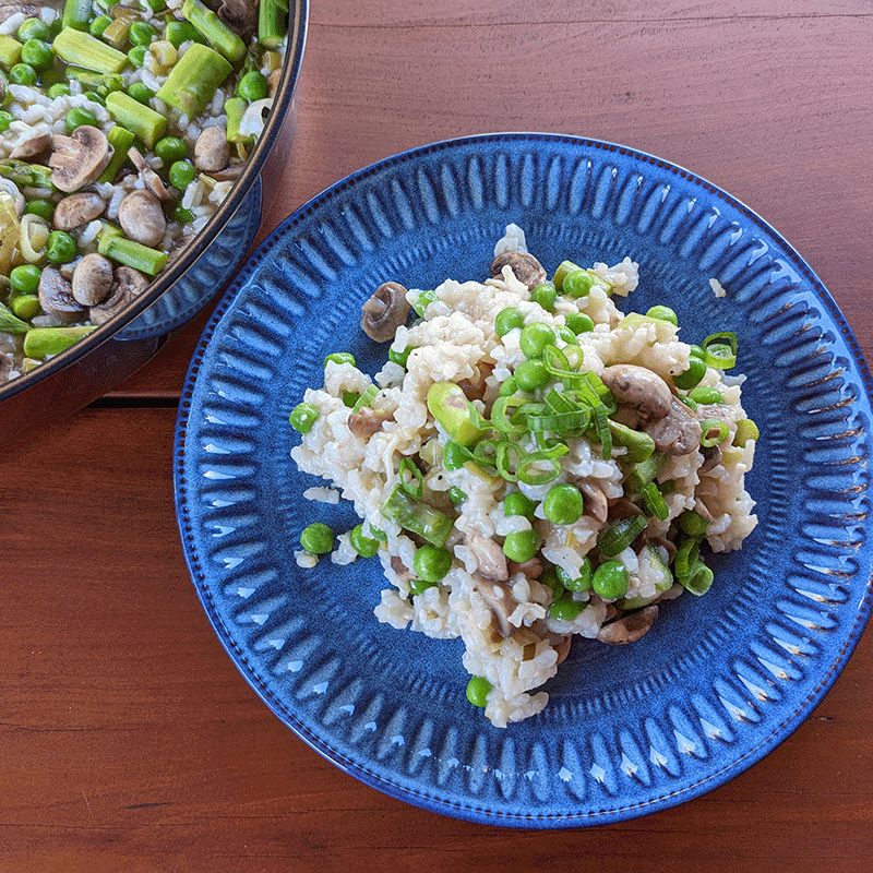 spring vegetable oven-baked risotto