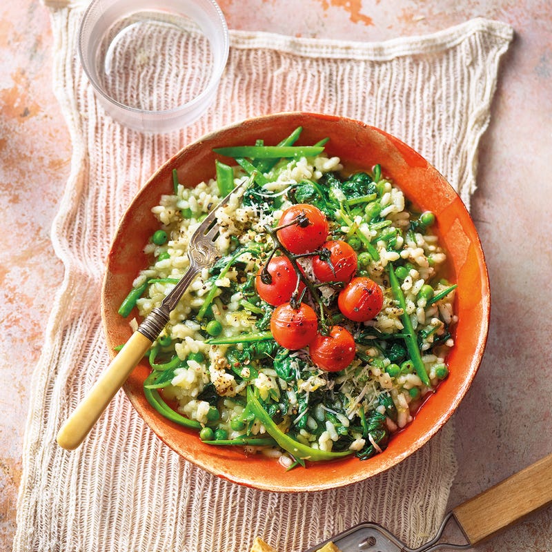 Risotto mit grünem Gemüse & Ofentomaten