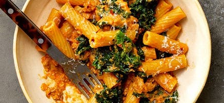 Spicy Pumpkin Rigatoni with Sausage & Kale