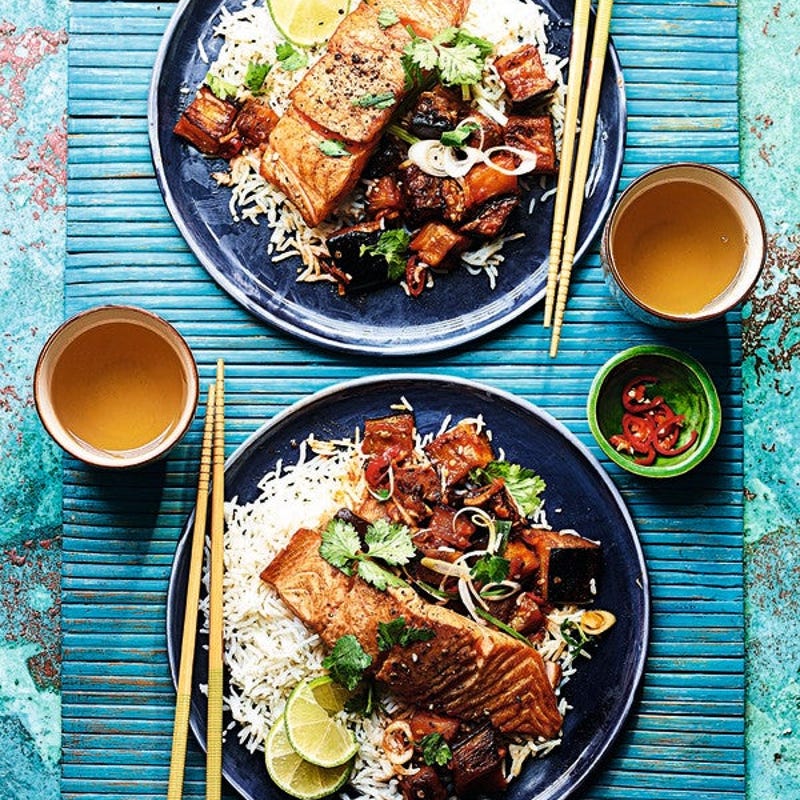 Photo de Saumon au soya avec aubergines aigres-douces par WW