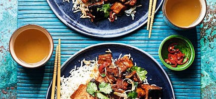 Saumon au soya avec aubergines aigres-douces