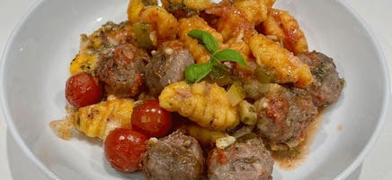 Anna's gnocchi and meatball traybake