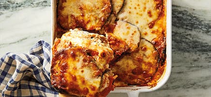 Baked eggplant with three cheeses