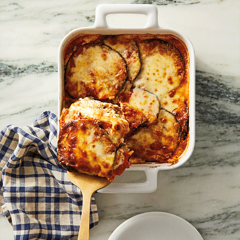 Baked eggplant with three cheeses