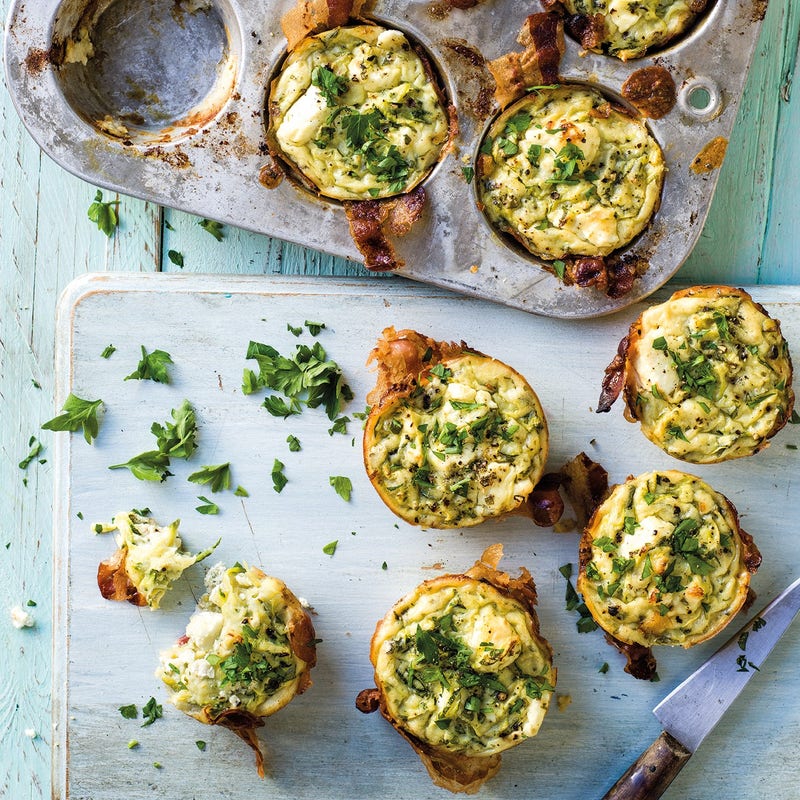 Muffins de pancetta, courgette et feta