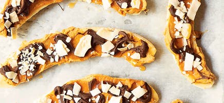 Frozen PB caramel choc bananas