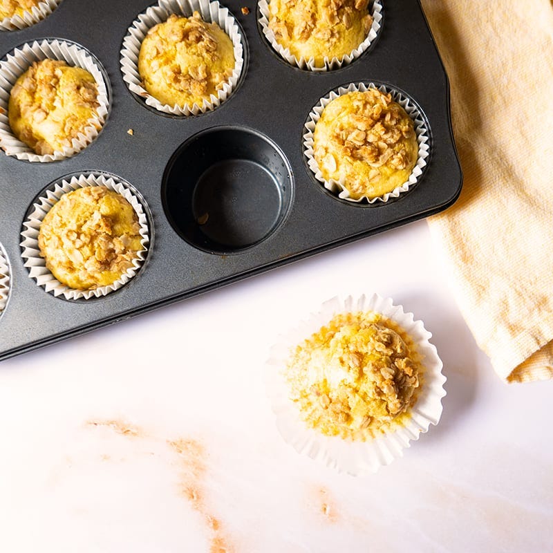 Oat streusel mango muffins