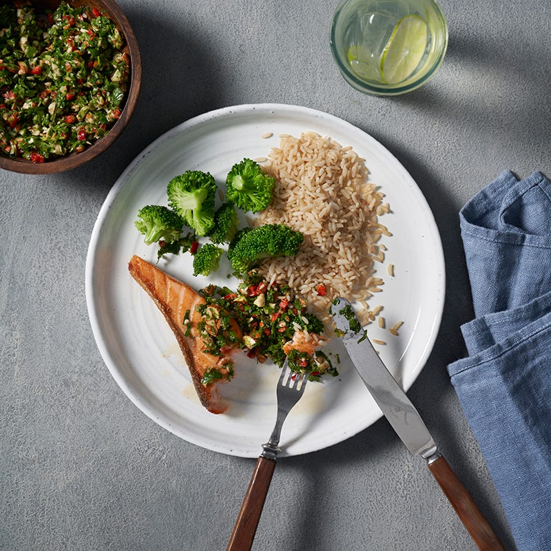 ViktVäktarna - Lax med chili- och mandelgremolata och ångkokt broccoli