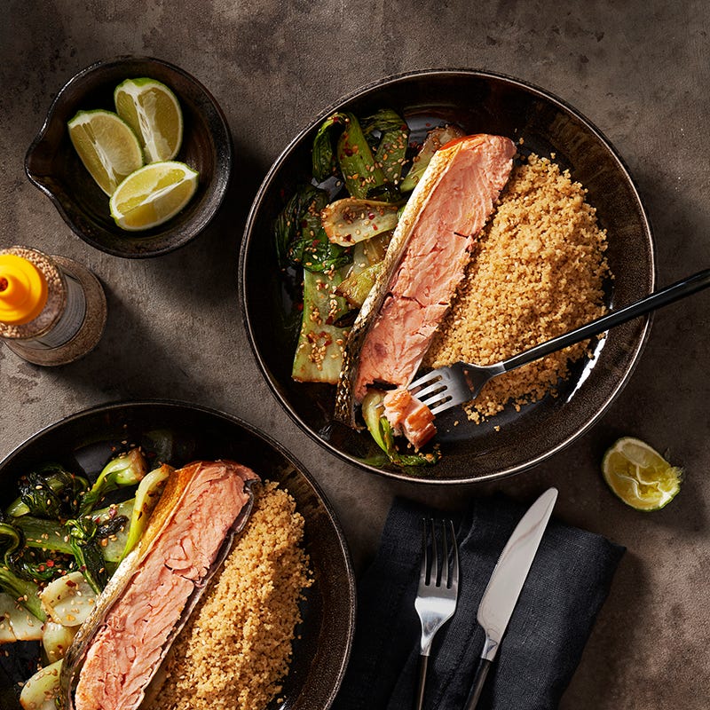 ViktVäktarna - Couscous med pak choi och varmrökt lax