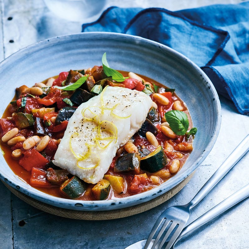 Ratatouille aux haricots et poisson au four