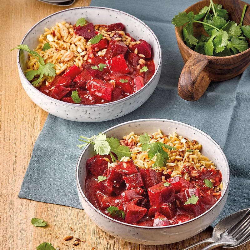 Curry de betteraves et riz aux noix