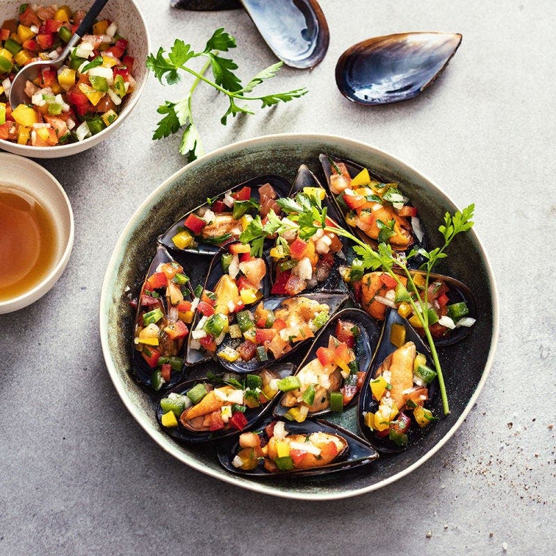 Moules farcies à la pipirrana