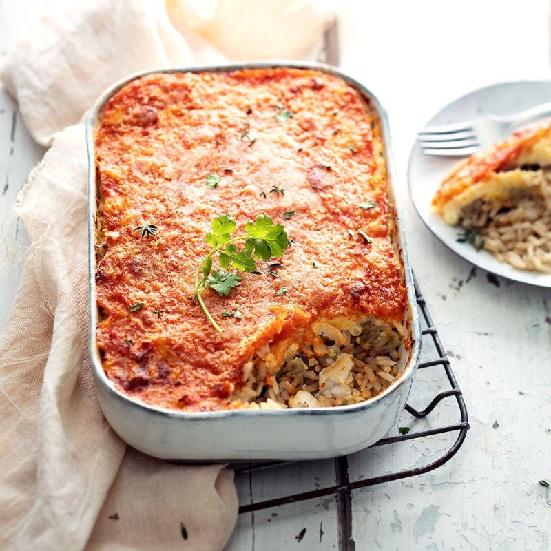 Moussaka au riz complet et poisson