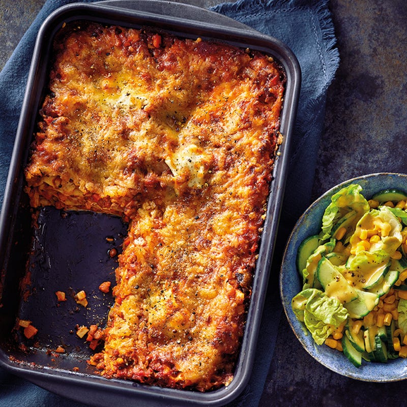 Veggie-Lasagne-Bolognese mit Salat
