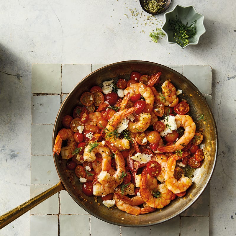 Knoblauchgarnelen mit Tomaten und Schafskäse