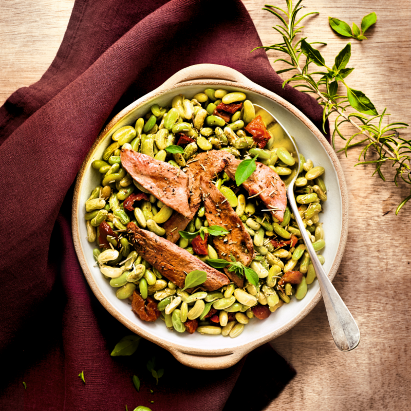 Aiguillettes de canard aux flageolets