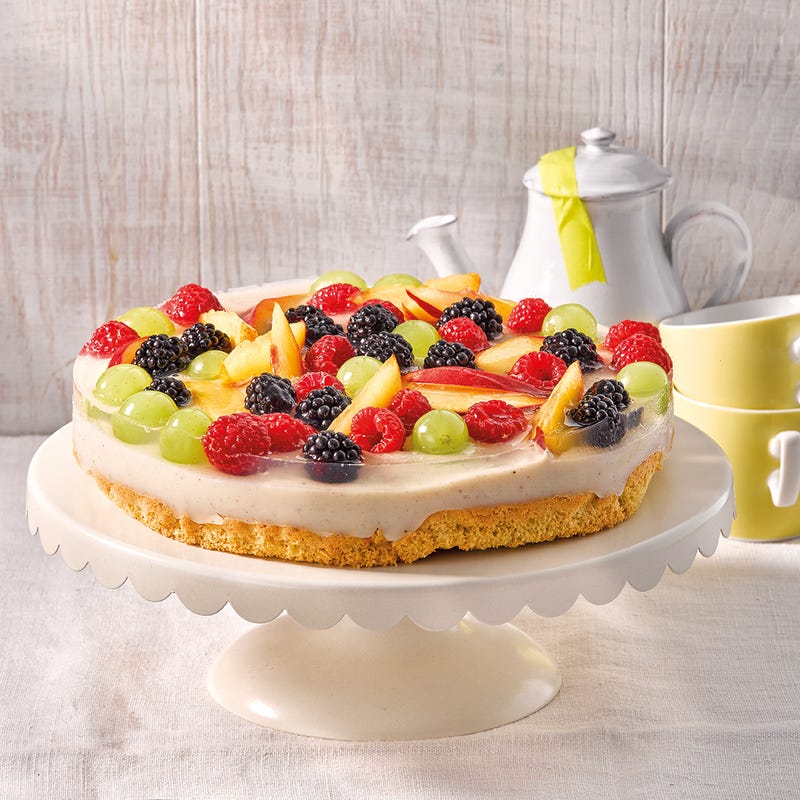 Bunte Vanillepudding-Obst-Torte