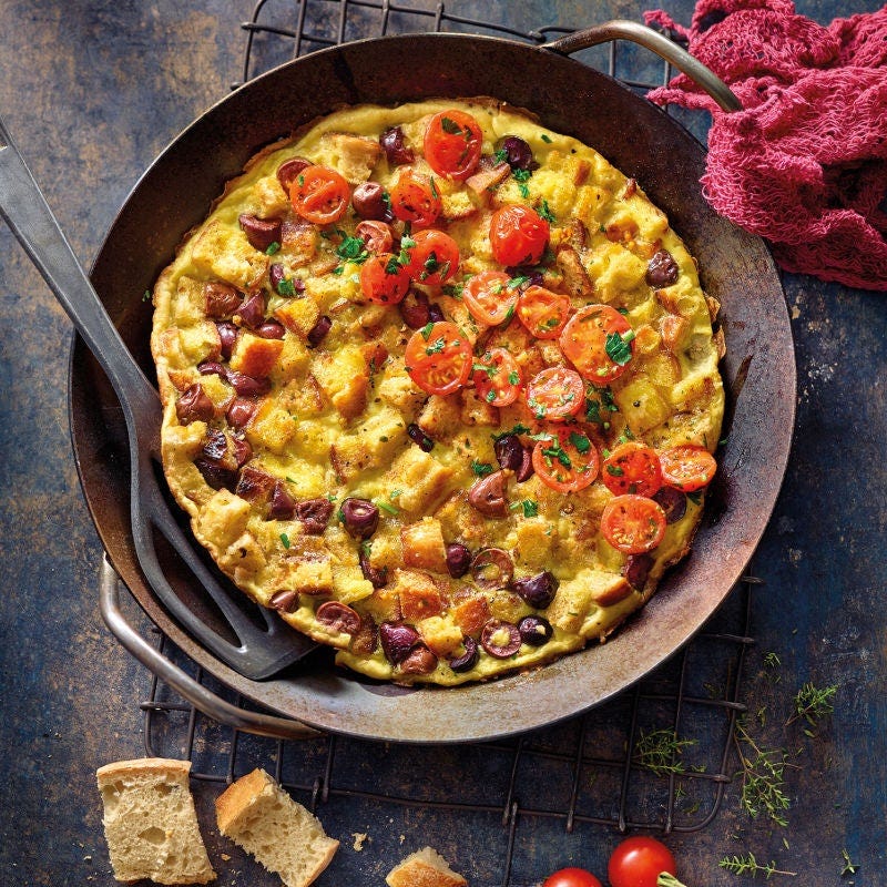 Baguette-Omelette mit Oliven