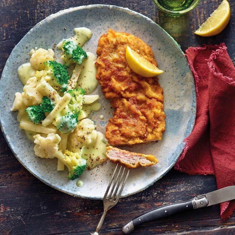 Kalbsschnitzel mit cremigen Gemüse