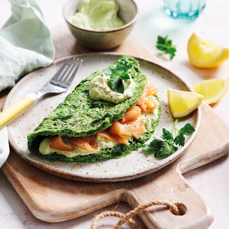 Spinat-Omelette mit Avocado & Lachs