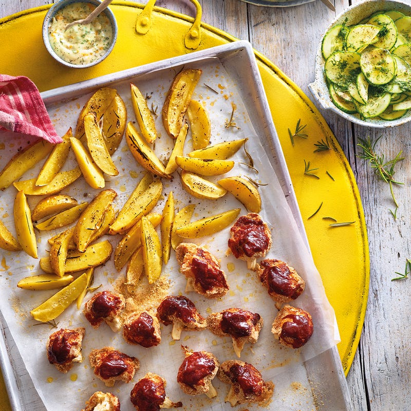 Veggie-Wings mit Kartoffelecken & Aioli