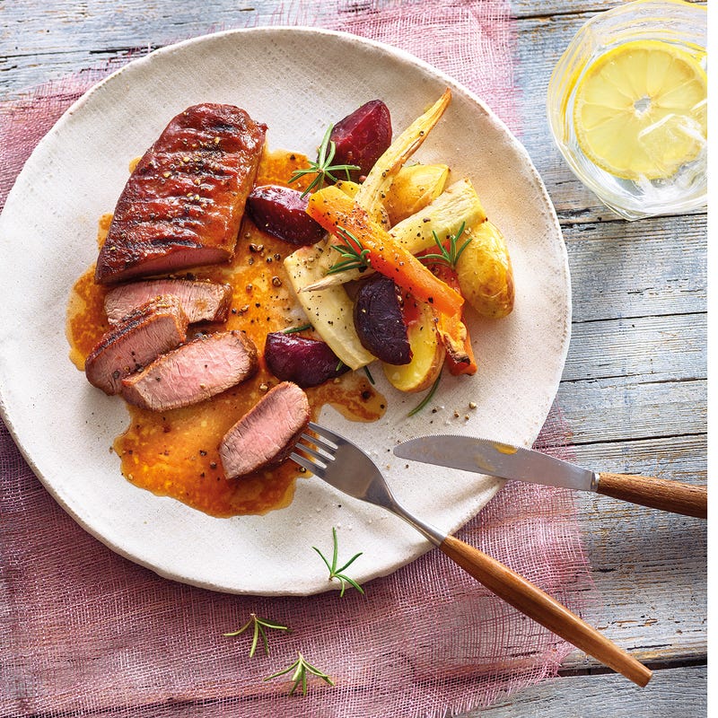 Zitronen-Lammlachs mit Rosmaringemüse