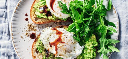 Cafe-style smashed avo with poached eggs