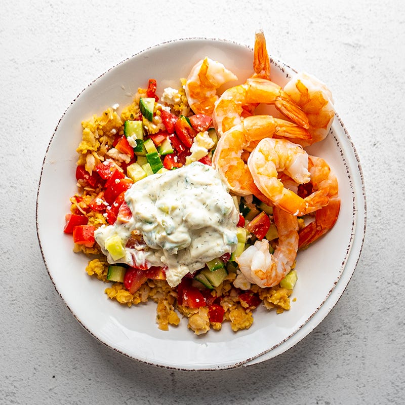 Photo of Greek shrimp and mashed chickpea bowl by WW