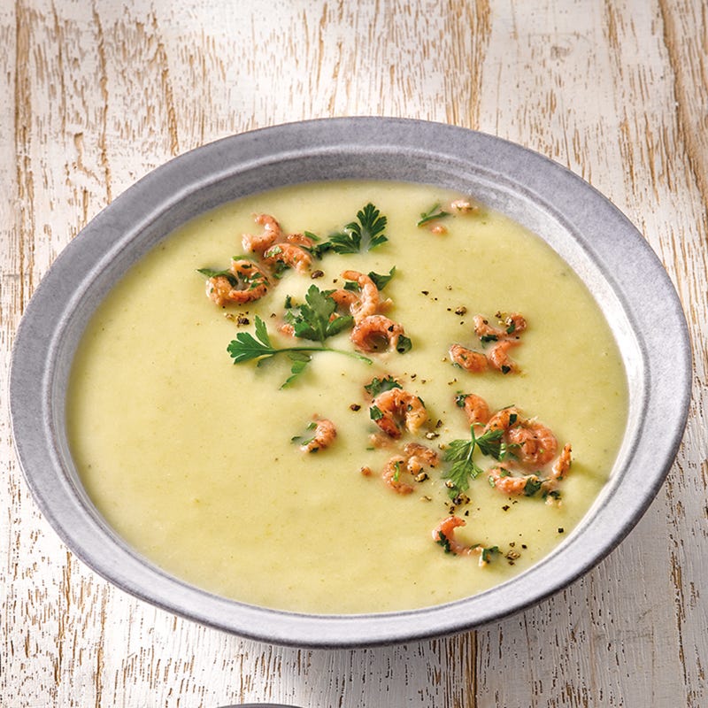 Kartoffel-Lauch-Suppe mit Krabben