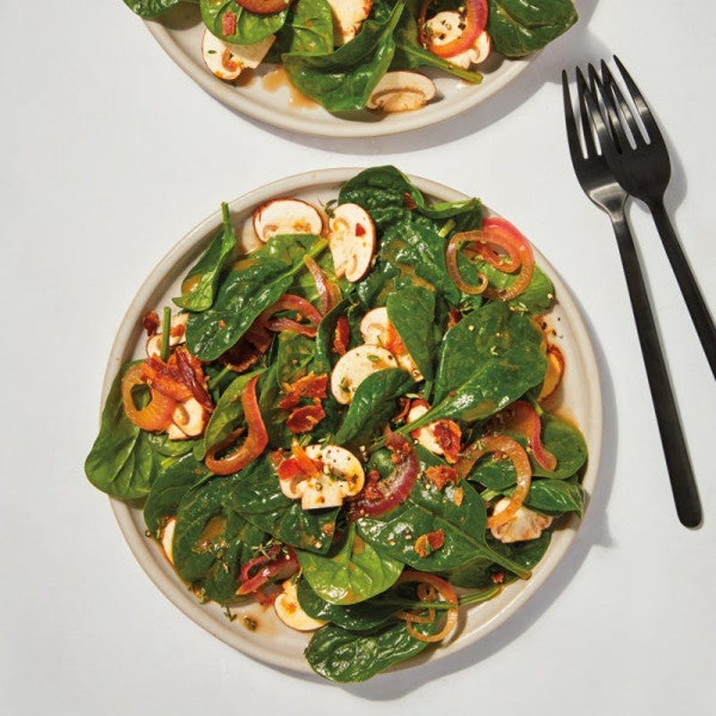 Photo of Spinach, mushroom & bacon salad with warm onion dressing by WW