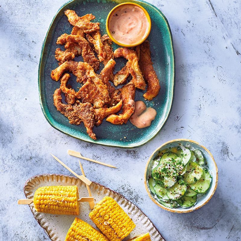 Austernpilz-Wings mit Maiskolben