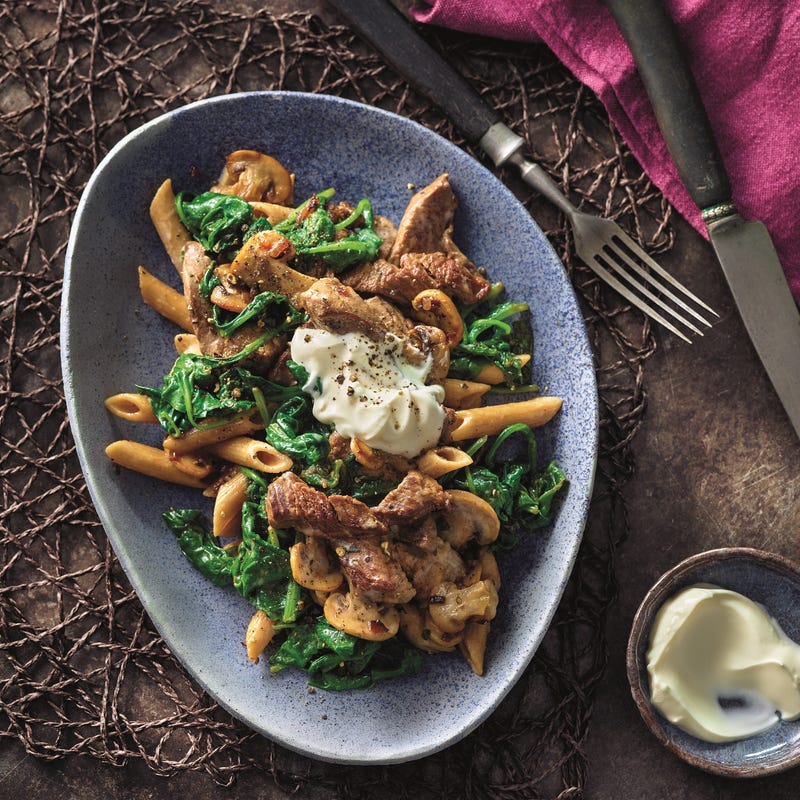 Photo de Filet de bœuf et pennes aux épinards et champignons prise par WW